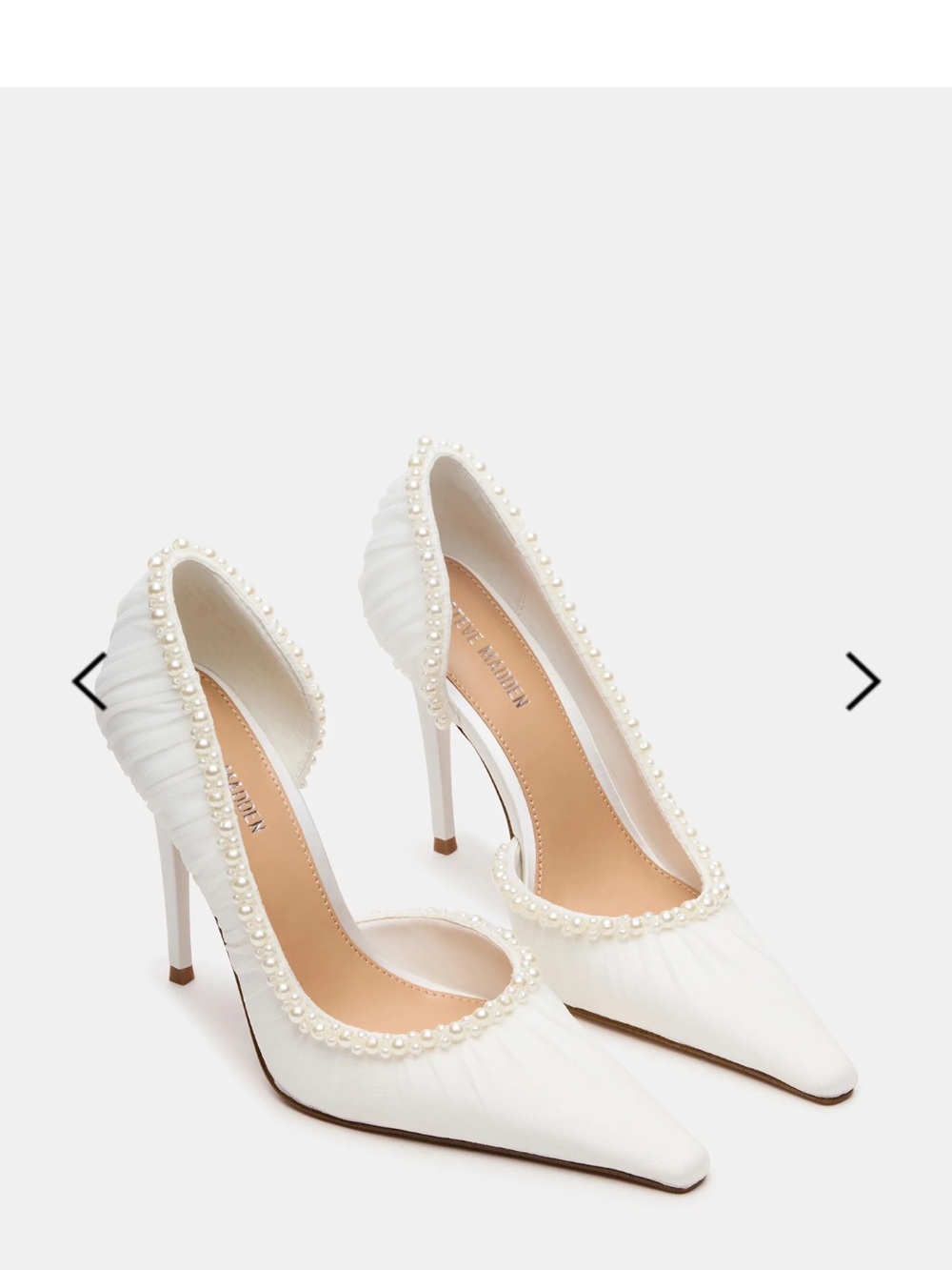 Steve Madden White Pearl-Trim Pointed Toe Heels